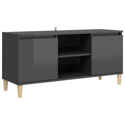vidaXL tv-bord med massive træben 103,5x35x50 cm grå højglans