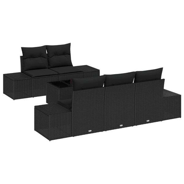 vidaXL Havesofa Sæt med pude 6 pcs Sort polyrattan