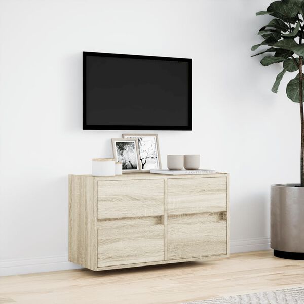 vidaXL væghængt tv-bord med LED-lys 80x31x45 cm sonoma-eg
