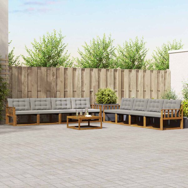 vidaXL Udend&oslash;rs sofagruppe med pude 9 pcs Naturlig og Lys Gr&aring;