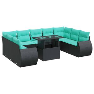 vidaXL sofas&aelig;t til haven 10 dele med hynder polyrattan akacietr&aelig; sort