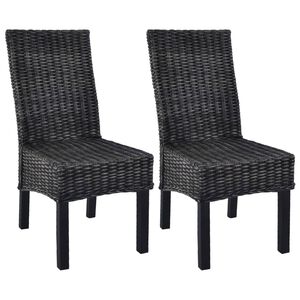 vidaXL spisebordsstole 2 stk. kubu-rattan og mahognitr&aelig; sort