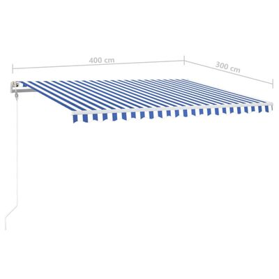 vidaXL markise m. LED + vindsensor 400x300 cm automatisk blå og hvid
