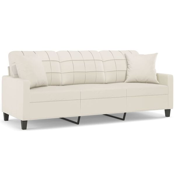 vidaXL 3-personers sofa med puder og hynder 180 cm kunstl&aelig;der Creme