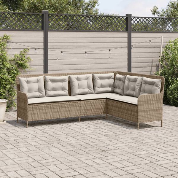 vidaXL havesofa med hynder L-formet polyrattan beige