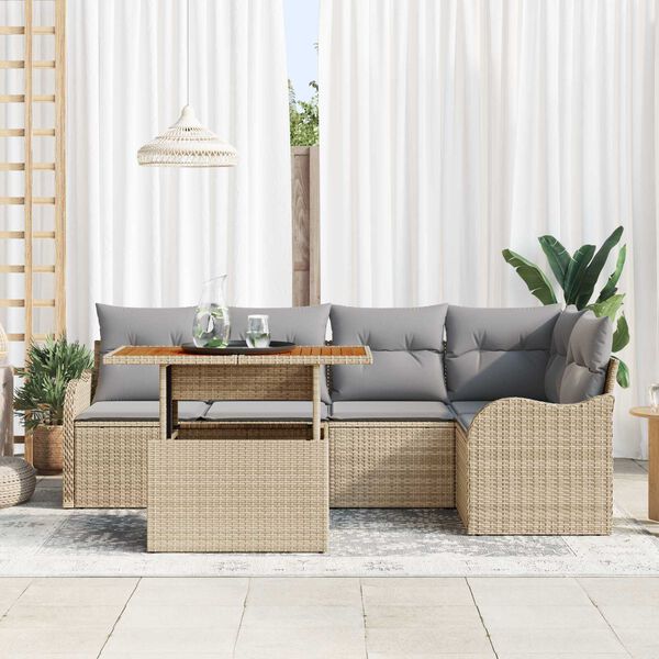 vidaXL Havesofa S&aelig;t med opbevaring 6 pcs Beige Poly rattan