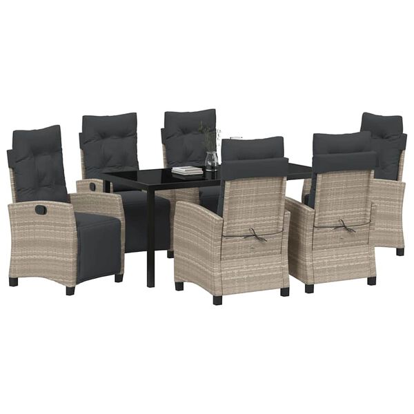 vidaXL Have Spisebordssæt med pude 7 pcs Lysegrå polyrattan