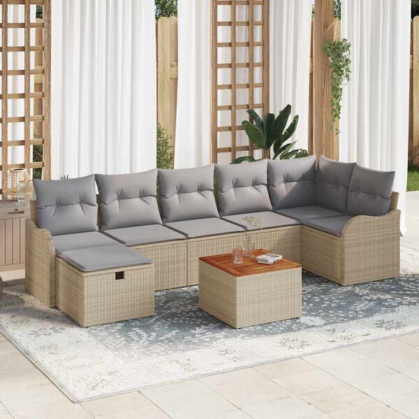 vidaXL Havesofa S&aelig;t med pude med opbevaring 8 pcs Beige Poly rattan