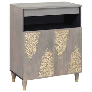 vidaXL Sideboard med dør Grå og Guld 60 x 33 x 75 cm Massivt mangotræ