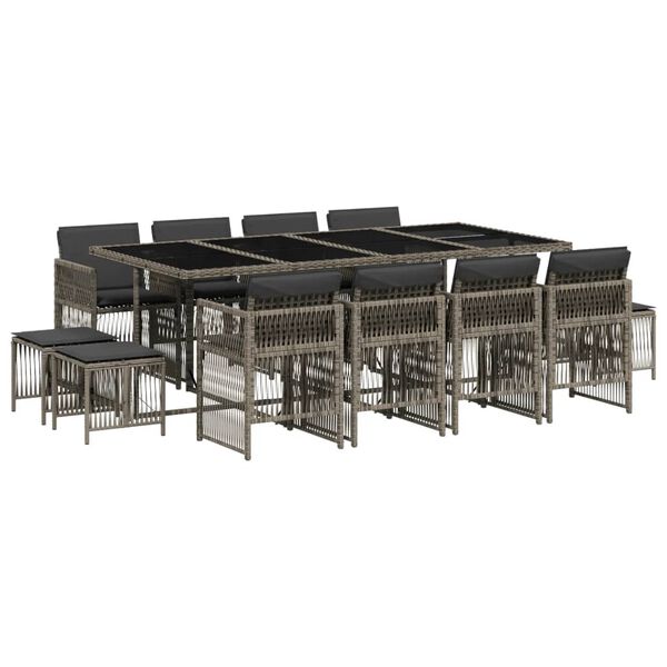 vidaXL spisebordss&aelig;t til haven 13 dele med hynder polyrattan gr&aring;