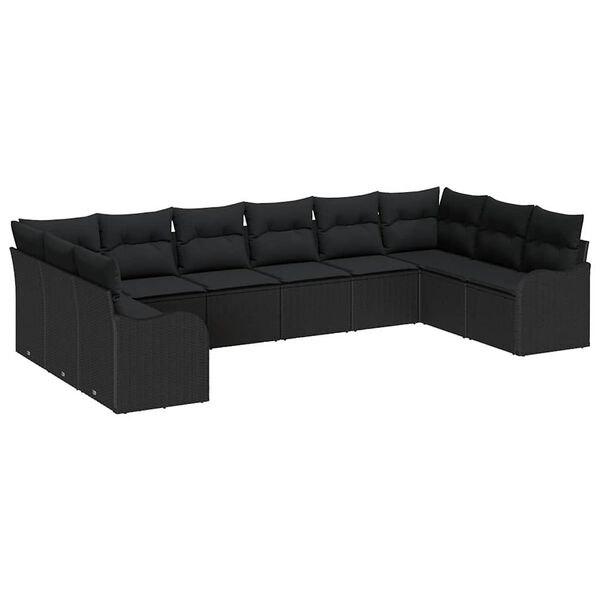 vidaXL Havesofa S&aelig;t 10 pcs Sort polyrattan