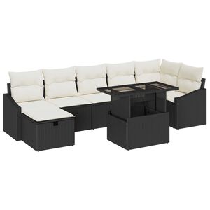 vidaXL Havesofa S&aelig;t med pude med opbevaring 8 pcs Sort Poly rattan