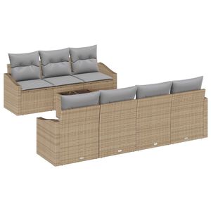 vidaXL Sofa S&aelig;t med pude med opbevaring 8 pcs Beige og gr&aring; polyrattan