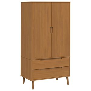 vidaXL Garderobeskab MOLDE Karamel 90 x 55 x 175 cm Massivt fyrretr&aelig;