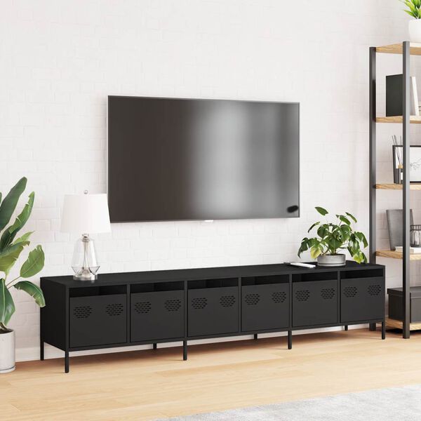 vidaXL tv-bord 202x39x43,5 cm koldvalset stål sort
