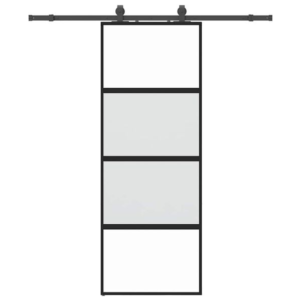 vidaXL skydedør med hardwaresæt 76x205 cm hærdet glas sort