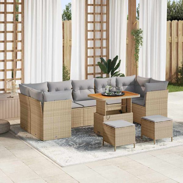 vidaXL Havesofa S&aelig;t 10 pcs Beige polyrattan
