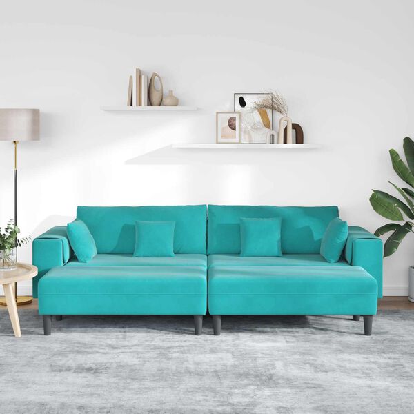 vidaXL Sofa med pude 3 pcs Turkis Fl&oslash;jl