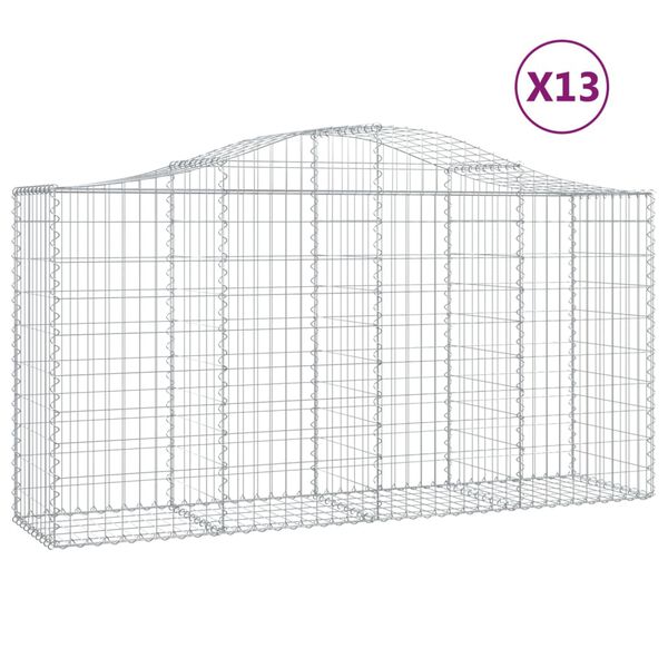 vidaXL buede gabionkurve 13 stk. 200x50x100/120 cm galvaniseret jern