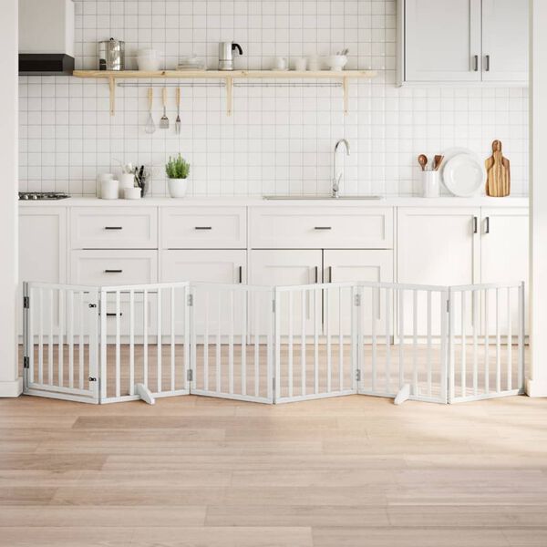 vidaXL hundel&aring;ge med d&oslash;r 6 paneler 300 cm foldbar poppeltr&aelig; hvid