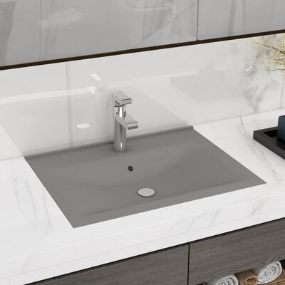 vidaXL luksuriøs håndvask m. vandhanehul 60x46 cm keramik mat lysegrå