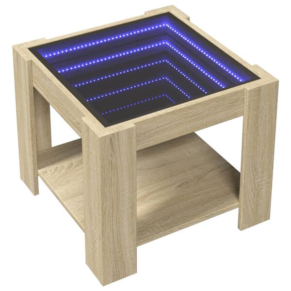 vidaXL sofabord med LED-lys 53x53x45 cm konstrueret tr&aelig; sonoma-eg