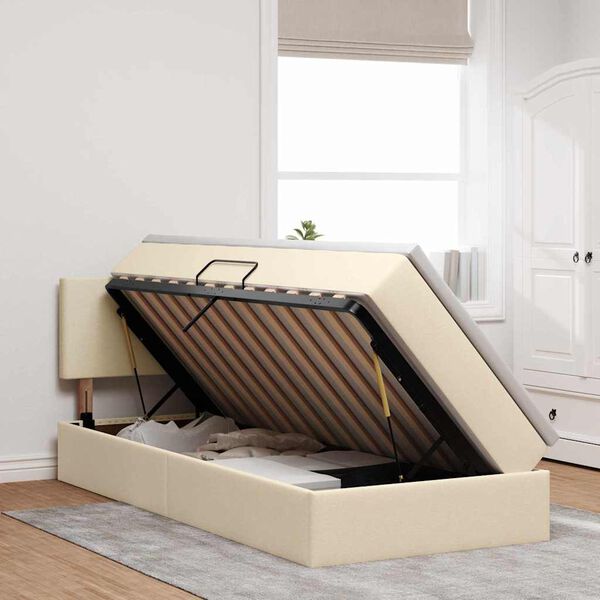 vidaXL Seng med opbevaring og LED med madras Creme 90 x 200 cm Stof