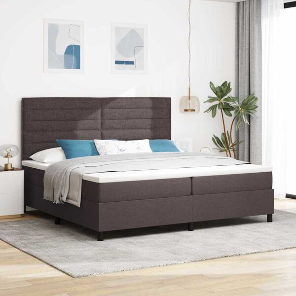 vidaXL Box spring seng med madras med LED M&oslash;rkebrun 200 x 200 cm Stof