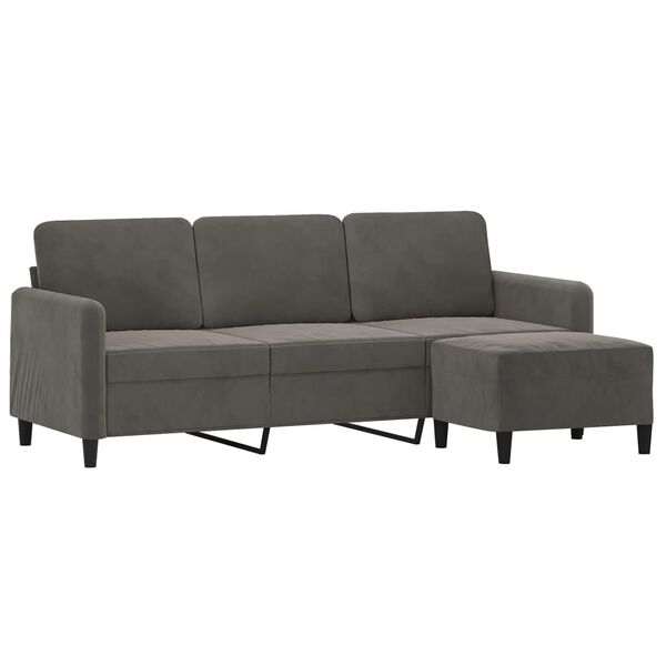 vidaXL 3-personers sofa med fodskammel 180 cm velour M&oslash;rkegr&aring;