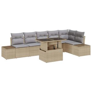 vidaXL Havesofa S&aelig;t med pude 7 pcs Beige og lys gr&aring; polyrattan