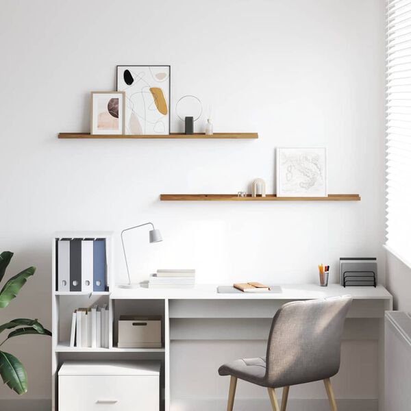 vidaXL V&aelig;ghylde med hylde 2 pcs Brun 115 x 9 x 3 cm Konstrueret tr&aelig;