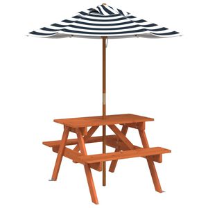 vidaXL picnicbord til 4 b&oslash;rn m. parasol massivt grantr&aelig;