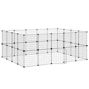 vidaXL 36-panels k&aelig;ledyrsindhegning med l&aring;ge 35x35 cm st&aring;l sort