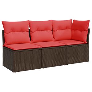 vidaXL havesofa med hynder 3-personers brun polyrattan