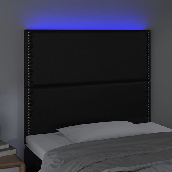 vidaXL sengegavl med LED-lys 80x5x118/128 cm kunstl&aelig;der sort