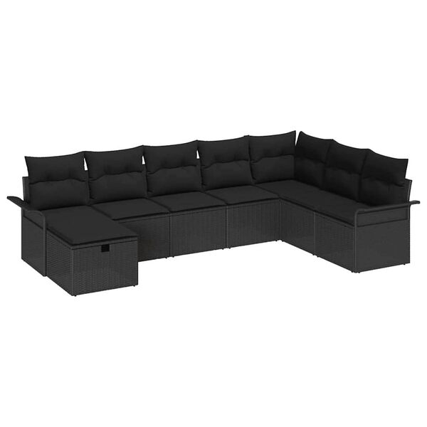 vidaXL Havesofa S&aelig;t med pude med opbevaring 8 pcs Sort Poly rattan