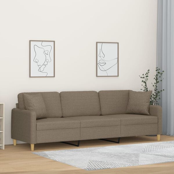 vidaXL 3-personers sofa med puder og hynder 210 cm stof gr&aring;brun