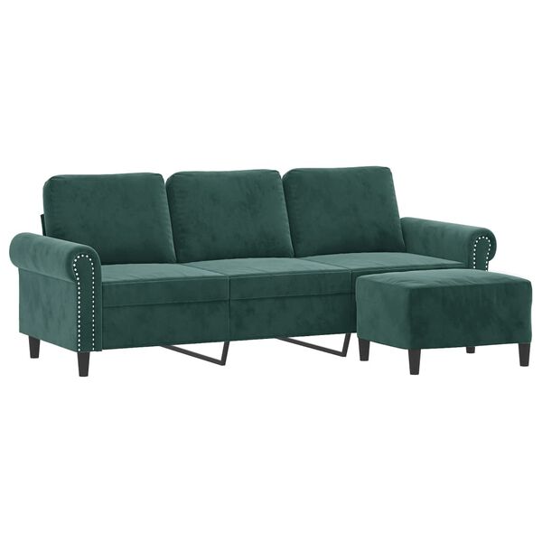 vidaXL 3-personers sofa med fodskammel 180 cm velour M&oslash;rkegr&oslash;n