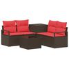 vidaXL Sofa S&aelig;t 6 stk. Brun og R&oslash;d Poly Rattan og St&aring;l