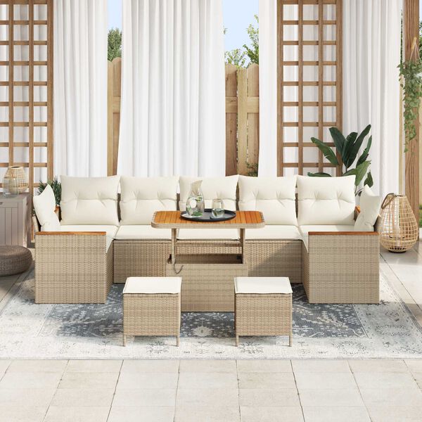 vidaXL Havesofa S&aelig;t med pude 10 pcs Beige Poly rattan