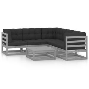 vidaXL lounges&aelig;t til haven 6 dele med hynder massivt fyrretr&aelig;