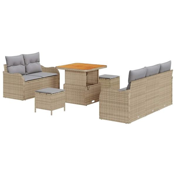 vidaXL Havesofa S&aelig;t med pude 8 pcs Beige polyrattan