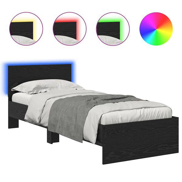 vidaXL Sengestel med hovedgærde Sort eg 75 x 190 cm Konstrueret træ