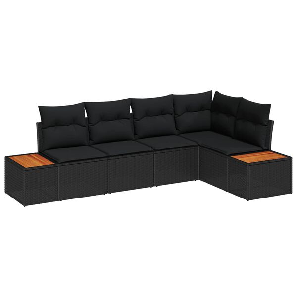 vidaXL Havesofa Sæt med pude med opbevaring 5 pcs Sort Poly rattan