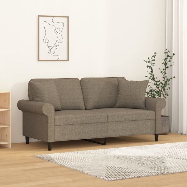 vidaXL 2-personers sofa med puder og hynder 140 cm stof gr&aring;brun