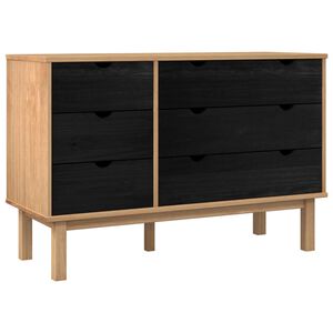 vidaXL Skuffeskab OTTA Sort 111 x 43 x 73,5 cm Massivt fyrretr&aelig;