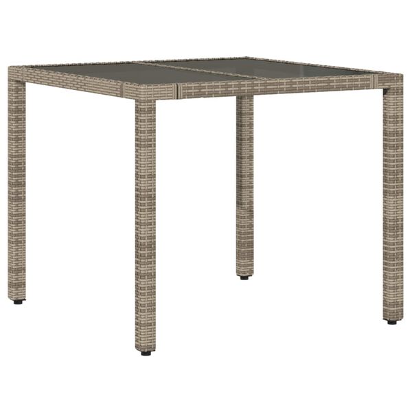 vidaXL havebord med glastop 90x90x75 cm polyrattan grå