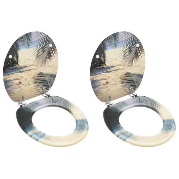 vidaXL toiletsæder med låg 2 stk. MDF stranddesign