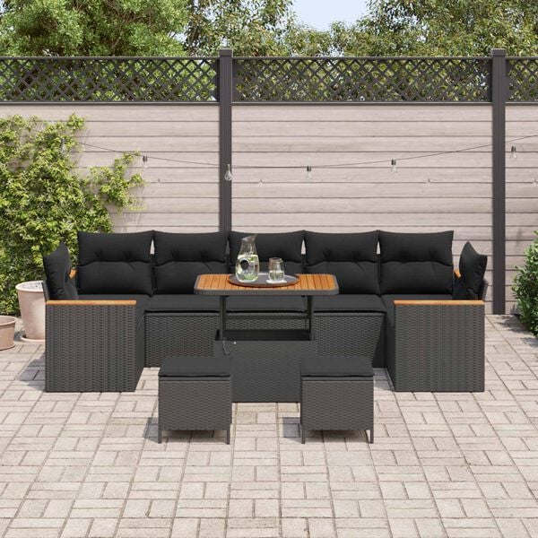 vidaXL Havesofa S&aelig;t 10 pcs Sort polyrattan