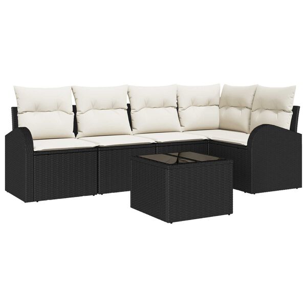 vidaXL Havesofa Sæt med pude 6 pcs Sort og hvid Poly rattan